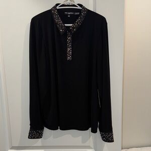 Karl Lagerfeld Black Blouse with Embellished Collar
